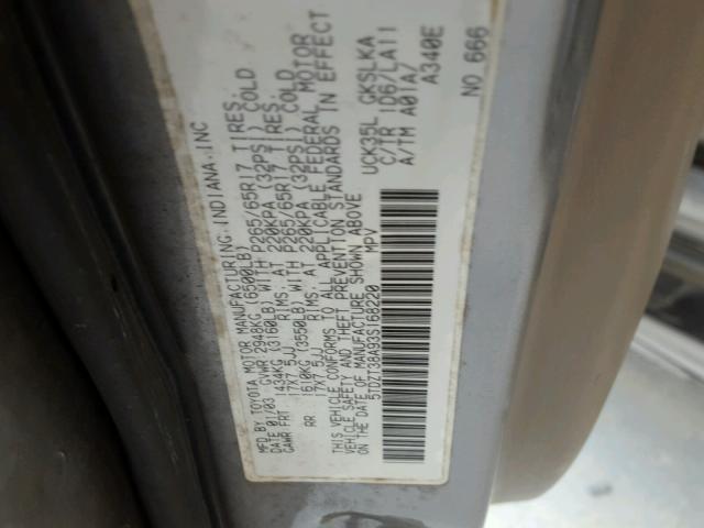 5TDZT38A93S168220 - 2003 TOYOTA SEQUOIA LI GRAY photo 10