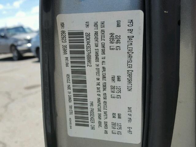 2B3KA43G37H880012 - 2007 DODGE CHARGER SE GRAY photo 10