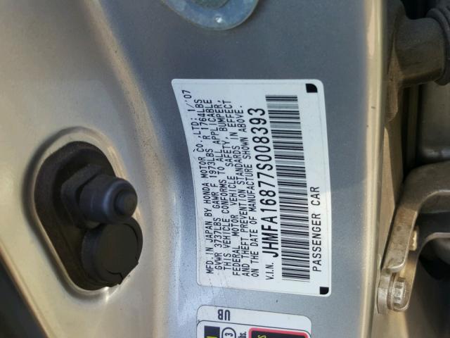 JHMFA16877S008393 - 2007 HONDA CIVIC EX ნაცრისფერი ფოტო 10