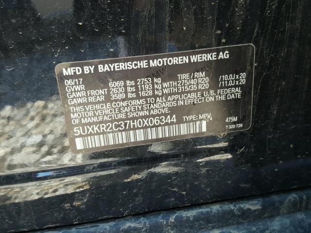 5UXKR2C37H0X06344 - 2017 BMW X5 SDRIVE3 BLACK photo 10