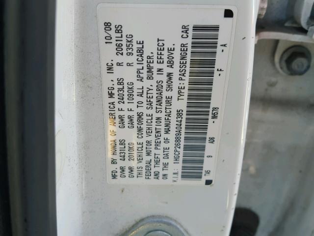 1HGCP26889A044385 - 2009 HONDA ACCORD EXL WHITE photo 10