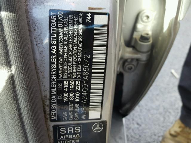 WDBHA24G0YA850721 - 2000 MERCEDES-BENZ C 230 SILVER photo 10