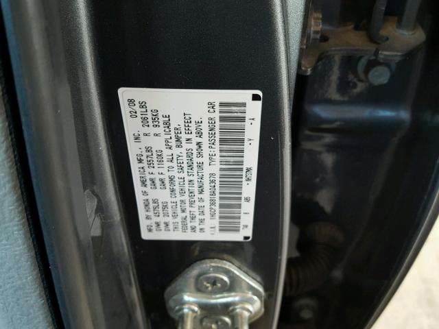 1HGCP36818A043678 - 2008 HONDA ACCORD EXL GRAY photo 10