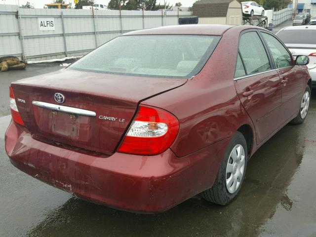 4T1BE30K92U007369 - 2002 TOYOTA CAMRY LE RED photo 4