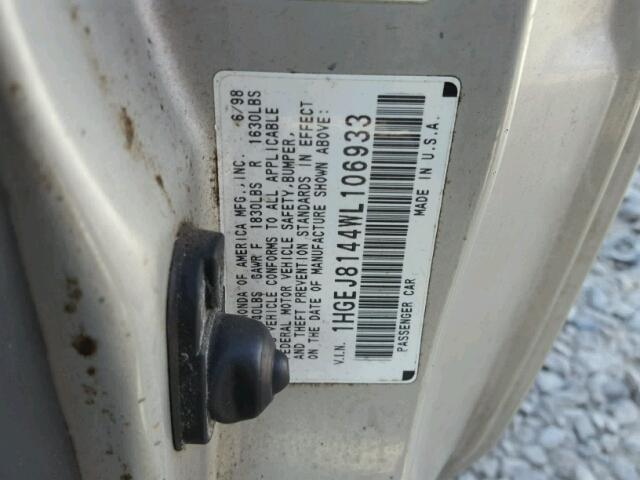 1HGEJ8144WL106933 - 1998 HONDA CIVIC EX ვერცხლისფერი ფოტო 10