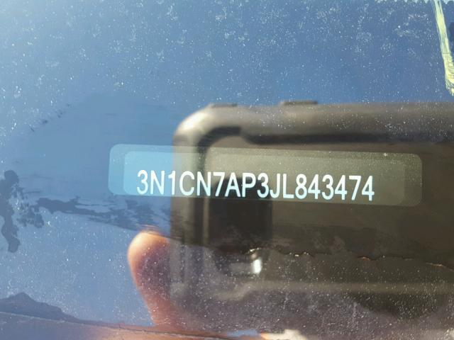 3N1CN7AP3JL843474 - 2018 NISSAN VERSA S GRAY photo 10