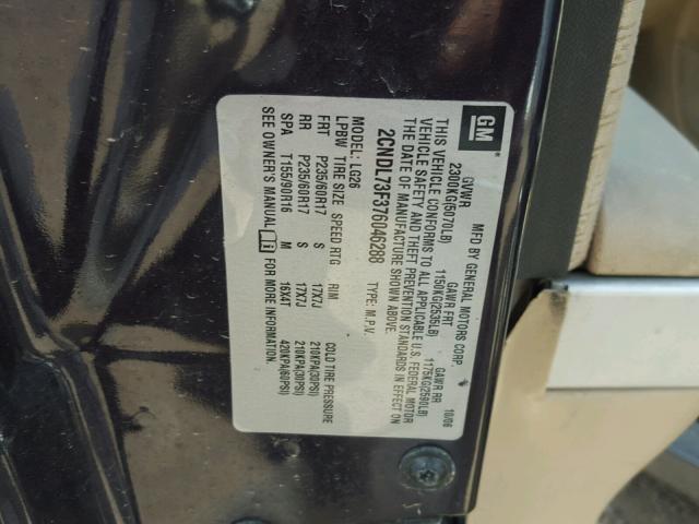 2CNDL73F376046288 - 2007 CHEVROLET EQUINOX LT PURPLE photo 10