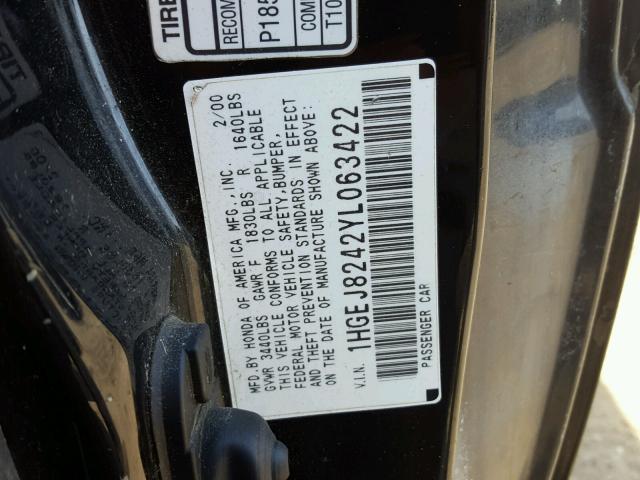 1HGEJ8242YL063422 - 2000 HONDA CIVIC EX BLACK photo 10