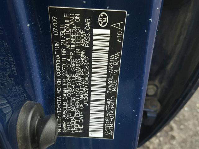 JTDKN3DU3A0026487 - 2010 TOYOTA PRIUS BLUE photo 10