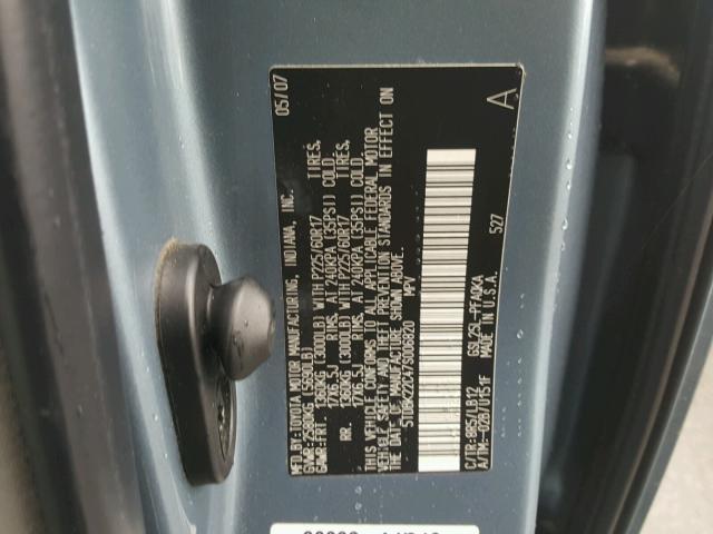 5TDBK22C47S006820 - 2007 TOYOTA SIENNA XLE BLUE photo 10