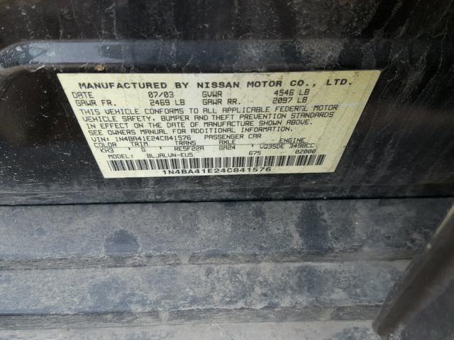 1N4BA41E24C841576 - 2004 NISSAN MAXIMA SE BLACK photo 10