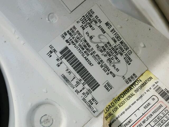 1FMPU17575LA85267 - 2005 FORD EXPEDITION WHITE photo 10