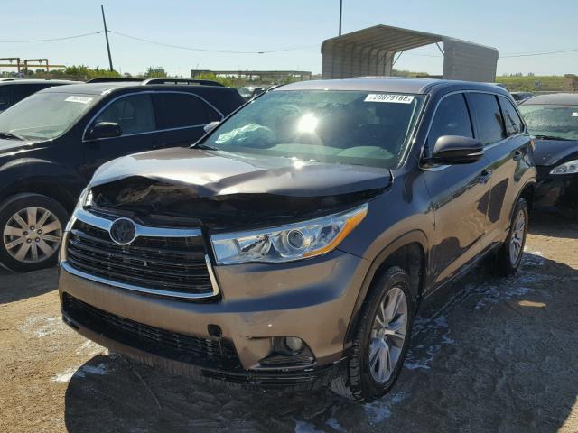 5TDZKRFH1ES009765 - 2014 TOYOTA HIGHLANDER GRAY photo 2