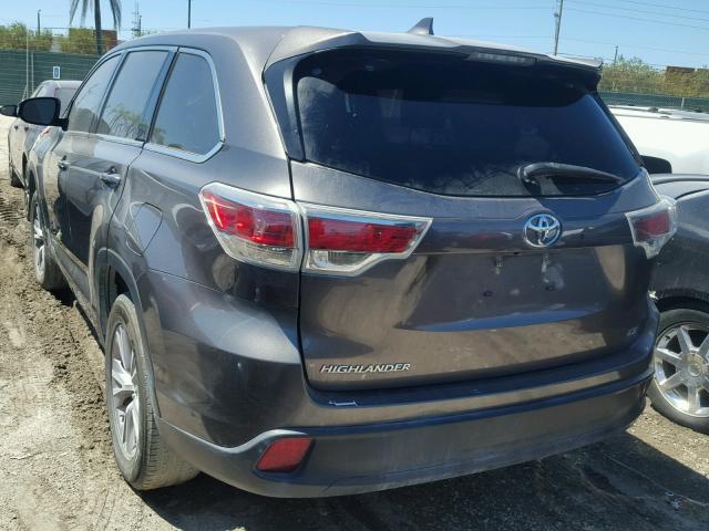 5TDZKRFH1ES009765 - 2014 TOYOTA HIGHLANDER GRAY photo 3