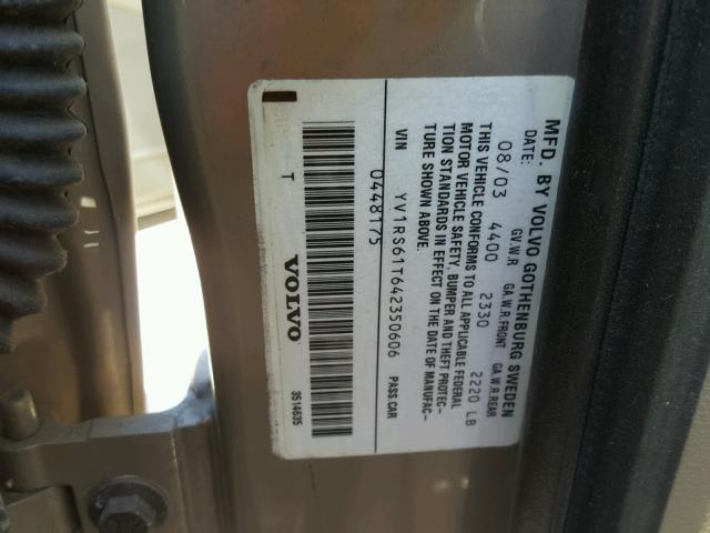 YV1RS61T642350606 - 2004 VOLVO S60 GOLD photo 10