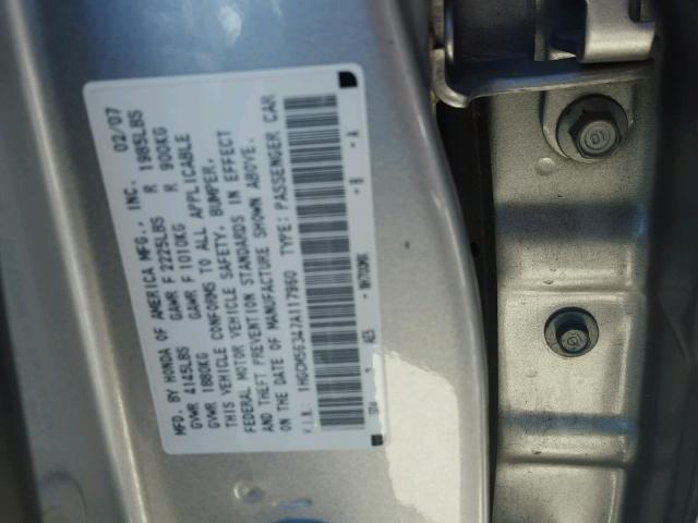 1HGCM56347A117960 - 2007 HONDA ACCORD SE SILVER photo 10