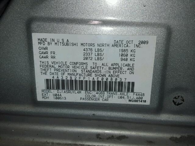 4A32B2FF1AE008037 - 2010 MITSUBISHI GALANT FE SILVER photo 10