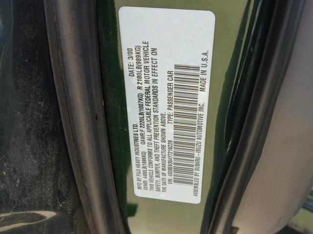 4S3BE6354Y7216229 - 2000 SUBARU LEGACY L GREEN photo 10