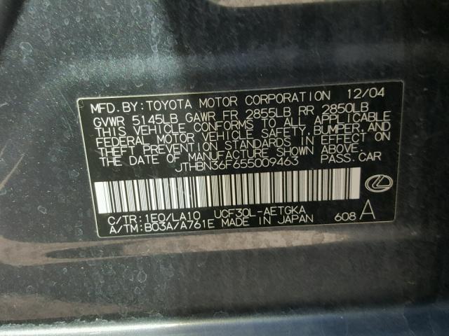 JTHBN36F655009463 - 2005 LEXUS LS 430 BLACK photo 10