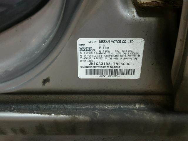 JN1CA31D81T826000 - 2001 NISSAN MAXIMA GXE GRAY photo 10