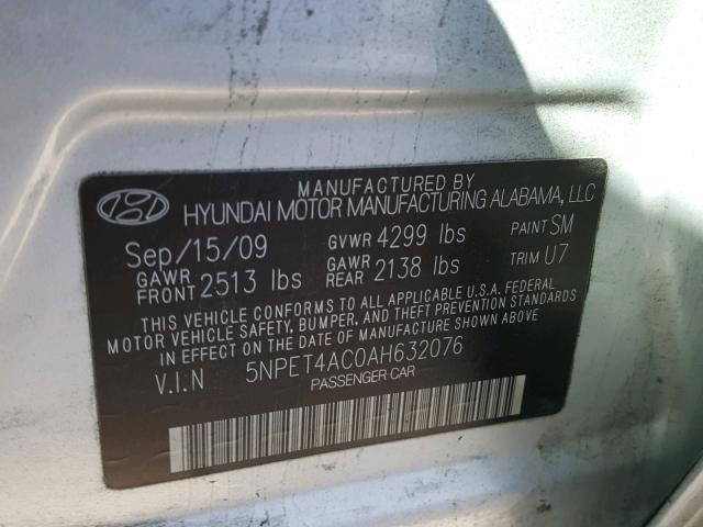 5NPET4AC0AH632076 - 2010 HYUNDAI SONATA GLS SILVER photo 10