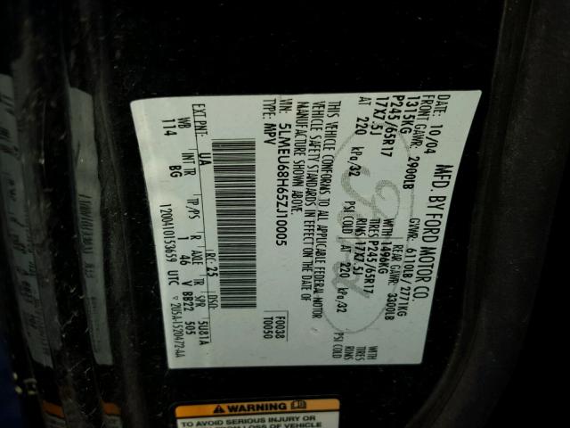 5LMEU68H65ZJ10005 - 2005 LINCOLN AVIATOR 黑色 照片 10