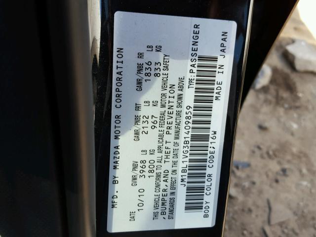 JM1BL1VG3B1409859 - 2011 MAZDA 3 I BLACK photo 10