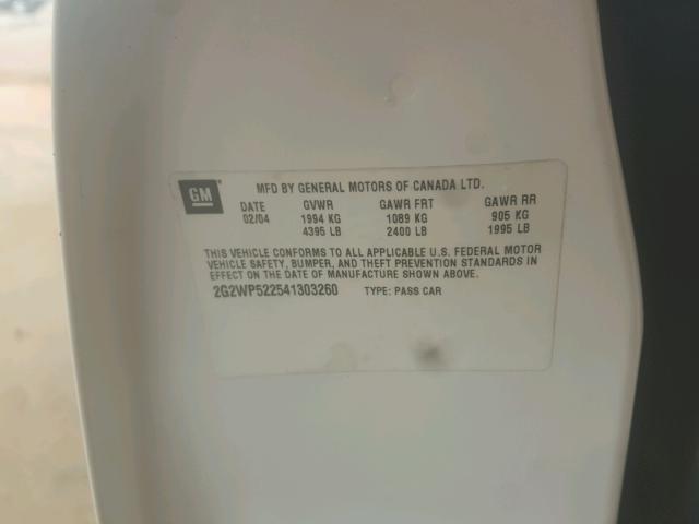 2G2WP522541303260 - 2004 PONTIAC GRAND PRIX Білий фото 10