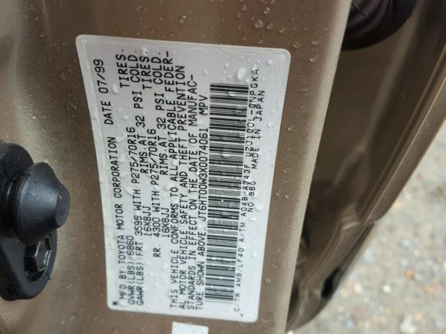 JT6HT00W3X0074061 - 1999 LEXUS LX 470 GOLD photo 10