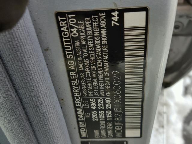 WDBJF82J51X060029 - 2001 MERCEDES-BENZ E 320 4MAT SILVER photo 10