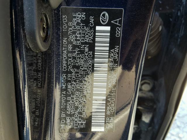 JTHBA30G645009104 - 2004 LEXUS ES 330 BLUE photo 10