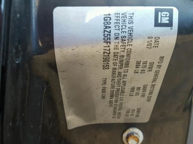 1G8AZ55F17Z190153 - 2007 SATURN ION LEVEL 黑色 照片 10