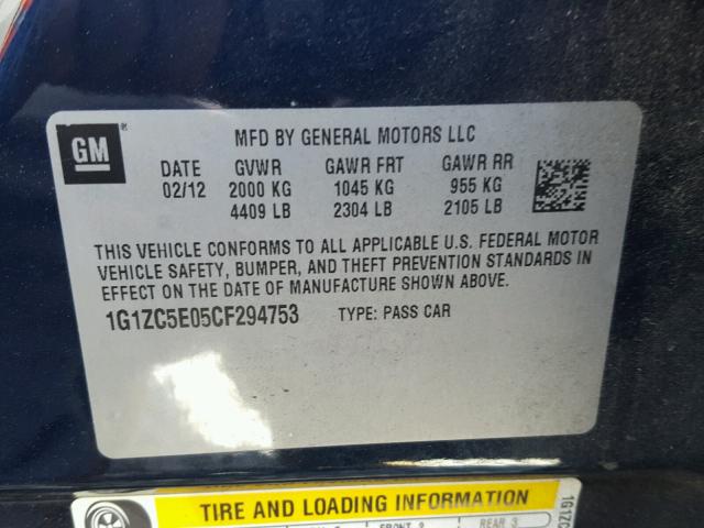 1G1ZC5E05CF294753 - 2012 CHEVROLET MALIBU 1LT 蓝色 照片 10