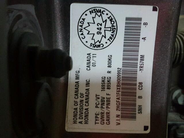 2HGFA1F6XBH009992 - 2011 HONDA CIVIC LX-S ყავისფერი ფოტო 10