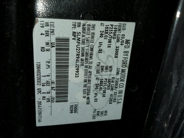 5LMFU27R94LJ29933 - 2004 LINCOLN NAVIGATOR BLACK photo 10