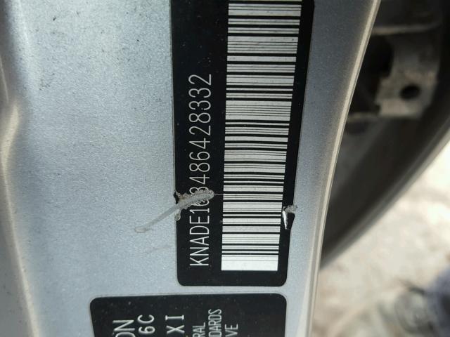 KNADE163486428332 - 2008 KIA RIO 5 SX SILVER photo 10