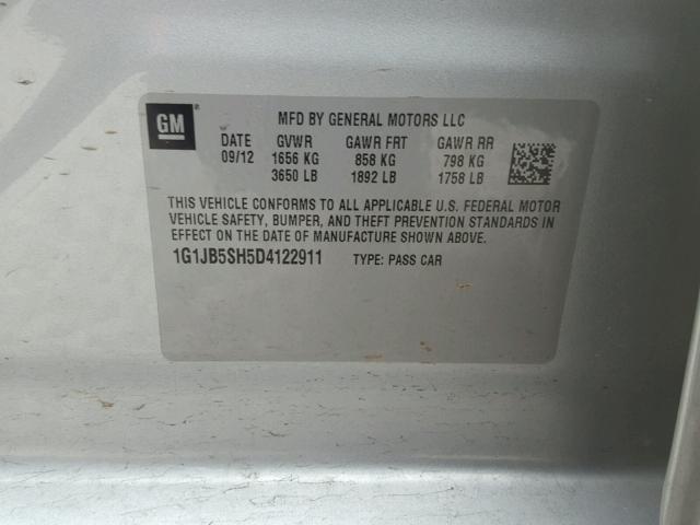 1G1JB5SH5D4122911 - 2013 CHEVROLET SONIC LS 银色 照片 10