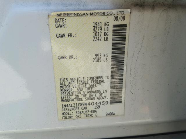 1N4AL21E89N404459 - 2009 NISSAN ALTIMA 2.5 WHITE photo 10