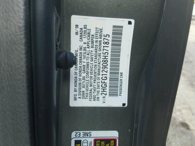 2HGFG12908H571875 - 2008 HONDA CIVIC EXL 灰色 照片 10