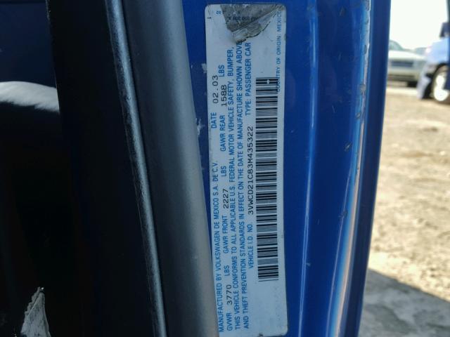 3VWCD21C83M435322 - 2003 VOLKSWAGEN NEW BEETLE 蓝色 照片 10