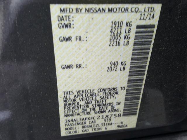 1N4AL3APXFC218758 - 2015 NISSAN ALTIMA 2.5 GRAY photo 10