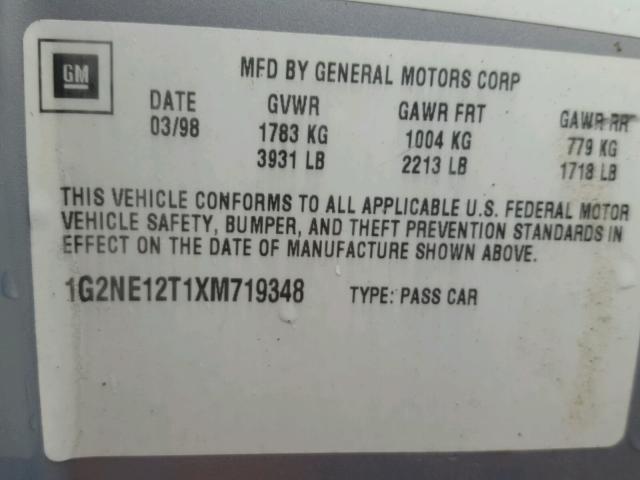 1G2NE12T1XM719348 - 1999 PONTIAC GRAND AM S 银色 照片 10