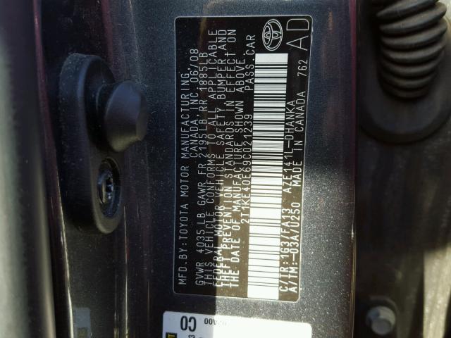 2T1KE40E69C021239 - 2009 TOYOTA COROLLA MA GRAY photo 10