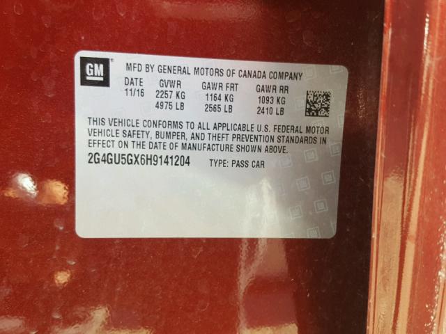 2G4GU5GX6H9141204 - 2017 BUICK REGAL GS RED photo 10