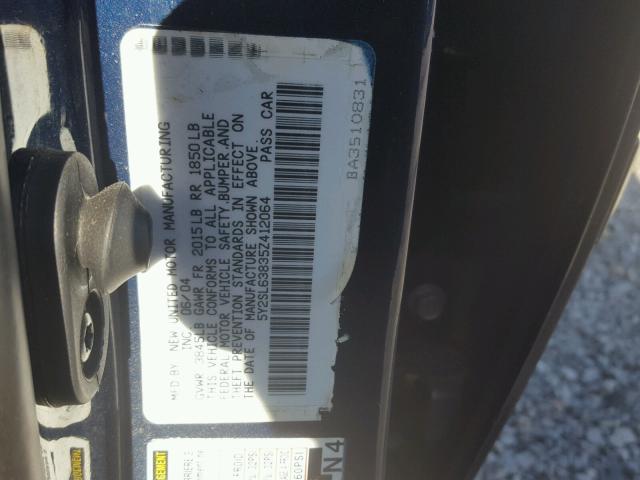 5Y2SL63835Z412064 - 2005 PONTIAC VIBE BLUE photo 10