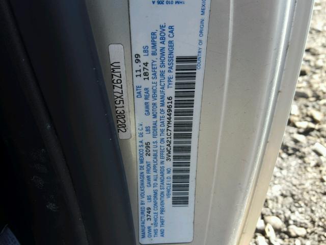 3VWCA21C7YM449616 - 2000 VOLKSWAGEN NEW BEETLE 银色 照片 10