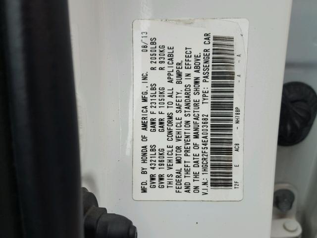 1HGCR2F54EA003682 - 2014 HONDA ACCORD SPO WHITE photo 10