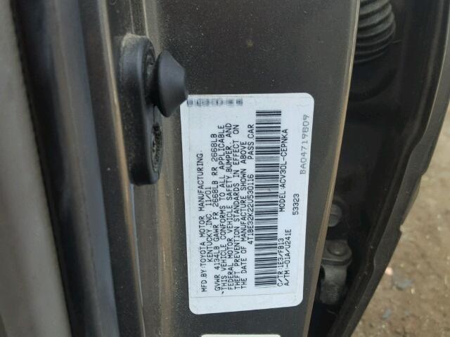 4T1BE32K22U530116 - 2002 TOYOTA CAMRY LE GRAY photo 10