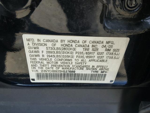 2HNYD18925H537689 - 2005 ACURA MDX TOURIN BLACK photo 10