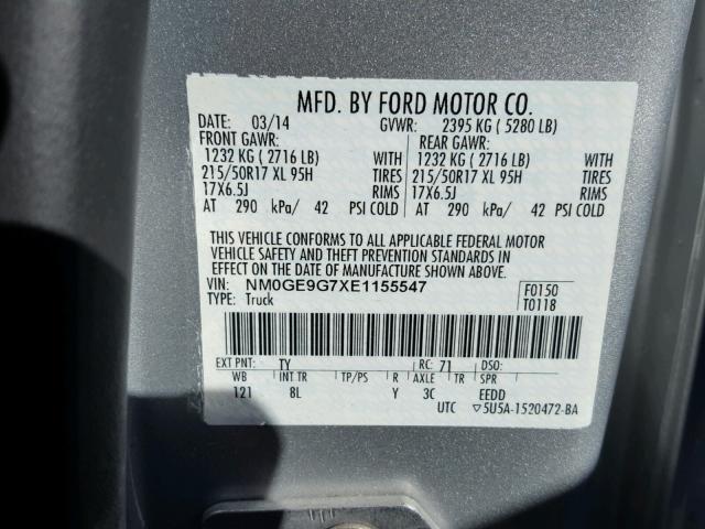 NM0GE9G7XE1155547 - 2014 FORD TRANSIT CO SILVER photo 10